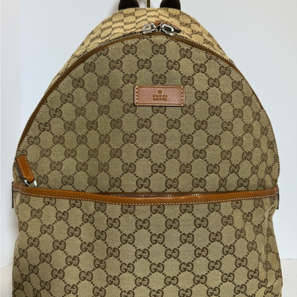 Gucci Beige and Brown GG Canvas Backpack - Picture 1 of 12